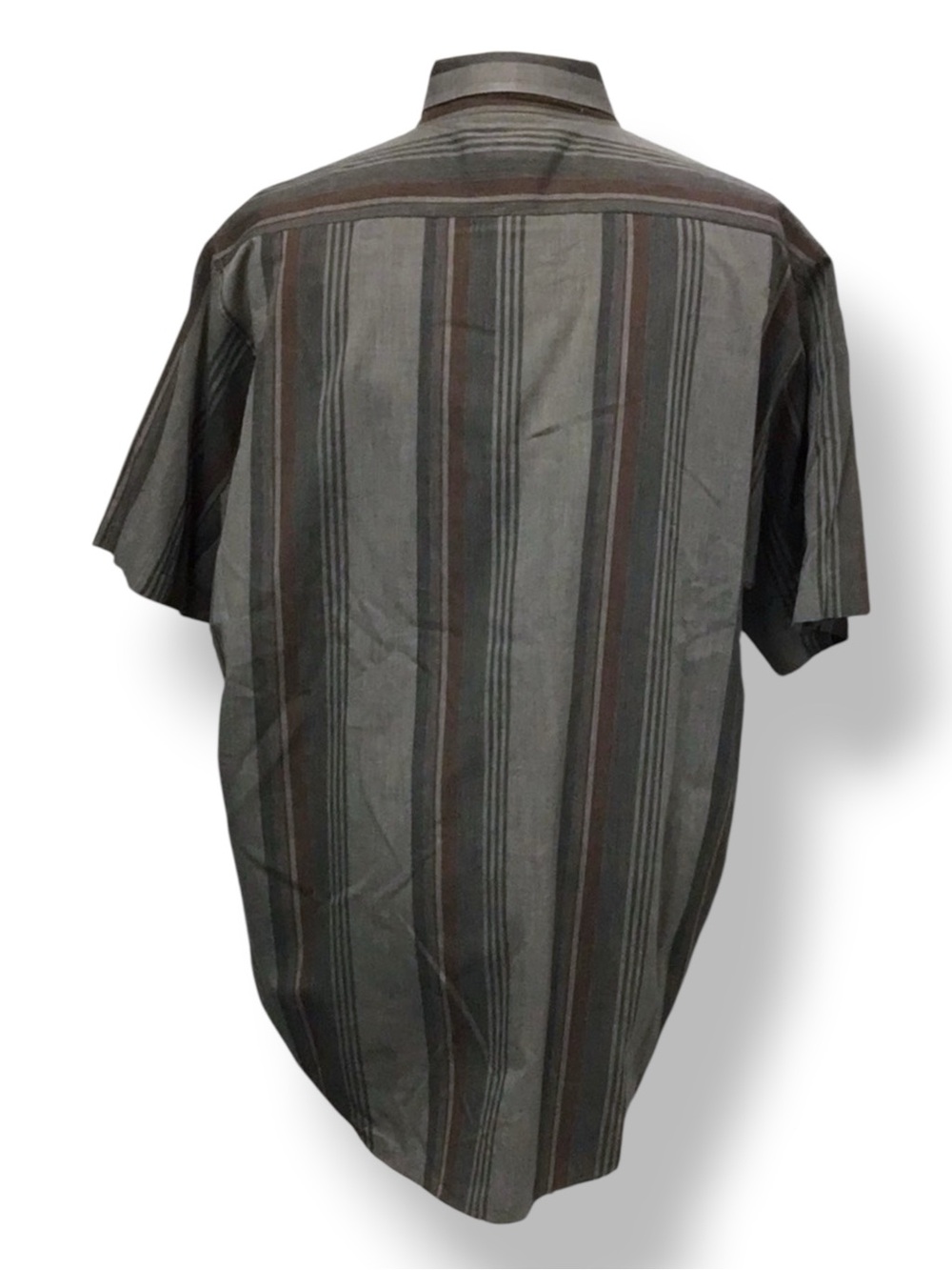 Untied Mens Short Sleeve Button Down Shirt VTG 90s Vertical Stripe Gray/Brown XL - Picture 4 of 7
